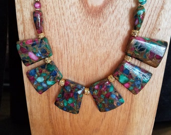 Dyed jasper necklace and earring set