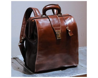 Leather Backpack, Leather Knapsack, Leather Briefcase Backpack, Brown Leather Backpack, Floto Ciabatta Backpack (4522BROWN)