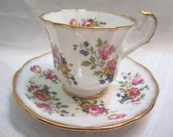 Vintage Elizabethan Bone China Cup and Saucer Made in England Pink Floral Pattern On Both Pieces Pat. # 2400