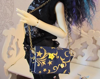 Stars in the Night Messenger Bag, lined with gold cotton for MSD BJDolls, Fashion Royalty, Tonner, Giant MH, 40cm+ dolls