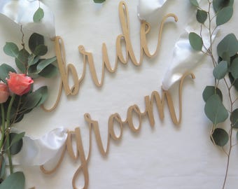 Chair Signs/Laser Cut//bride and groom/Wedding//Shower/Engagement