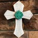 Rustic White Wood Cross With Turquoise Medallion Wall Decor Farmhouse Style Cross Home Decor