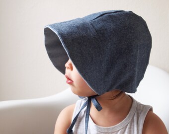 Baby Bonnet, Chambray, Toddler Bonnet, Baby Sun Hat, Toddler Sun Hat