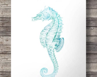 Seahorse, printable, Aqua turquoise,Nautical wall art, coastal art, Printable, wall art, seahorse print, seahorse art print, beach decor