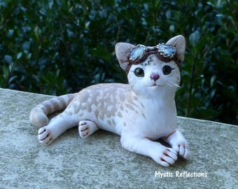 Gear Striped Steampunk Tabby Cat Myxie Pal Sculpture