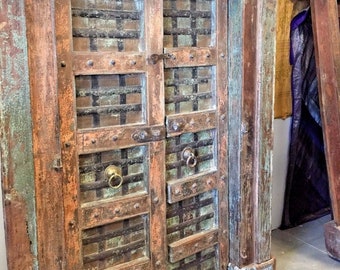 Antique Indian Doors Distressed Rustic FARMHOUSE Vintage Teak Iron ARTISAN Crafted Door With Frame OLd World Architecture 18C