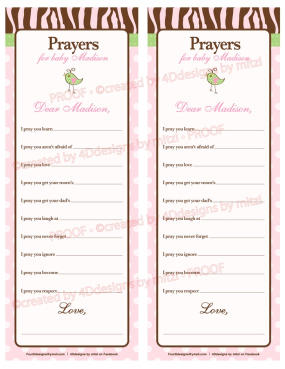 Items Similar To Dear Baby Prayer Cards For Your Shower Guests On