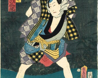 Japanese original Ukiyo-e Woodblock print, Utagawa Toyokuni, Kabuki actor, Edo-period