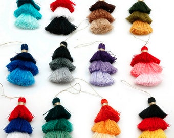 Tiered Tassels 3" ombre light to dark, Tassel cotton tassels, 3 layered tassel, handmade tassel earrings, tassel necklace, mala DIY