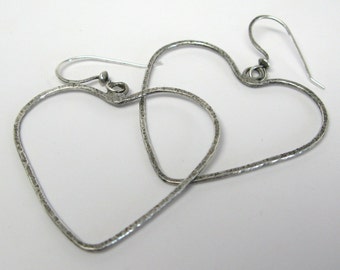 Forged Heart Sterling Silver Earrings