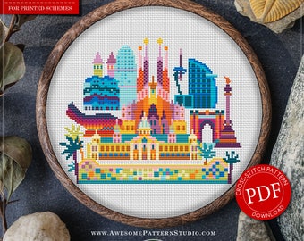 Barcelona Cross Stitch Pattern for Instant Download *P145| Easy Cross Stitch| Counted Cross Stitch|Embroidery Design| City Cross Stitch