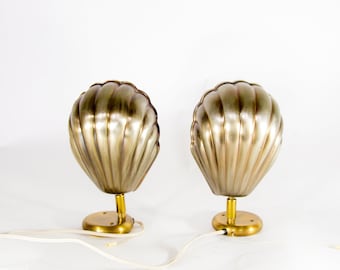 Set of vintage clam shell lamps - Hollywood Regency style