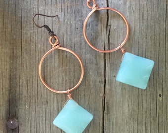 Copper and Blue Glass Earrings