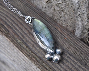 Labradorite Necklace, Labradorite Pendant Necklace, Blue Flash Labradorite, Statement Necklace, Sterling Silver Necklace