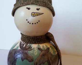 Hand Painted Snowman Gourd
