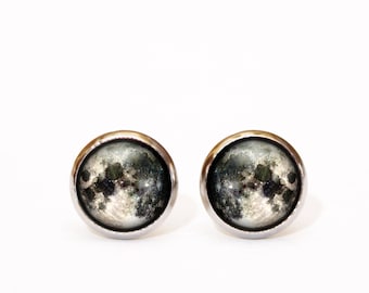 Full moon stud earrings, Tiny stud earrings, Space jewelry, Moon earrings, Mens earrings, Gift for Her, Christmas gift, Everyday earrings UK