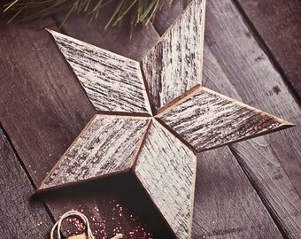 White Wooden Christmas Star Tree Topper Decoration- 12 inch star tree topper made from Reclaimed Wood