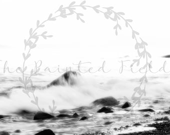 Black and White Waves on the Beach PNW-Digital Download