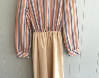 Vintage Peach Striped Lynn Davis Mock-Neck Dress