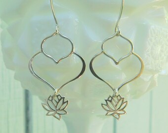 Sterling silver lotus petal earrings, lotus flower earrings, yoga earrings, dangle earrings, wedding earrings