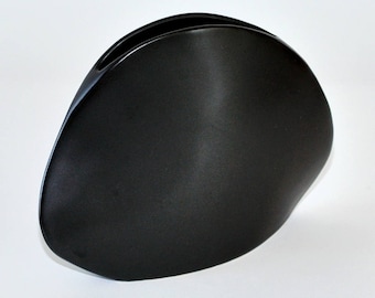 Modernist Japanese Pottery Matte Black Glaze Sculptural Ceramic Ikebana Vase
