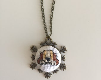 Dog cross stitch necklace. Free shipping US only.