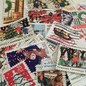 40 Christmas Postage Stamps, Vintage Stamps, Santa, Christmas Tree, Christmas Crafting
