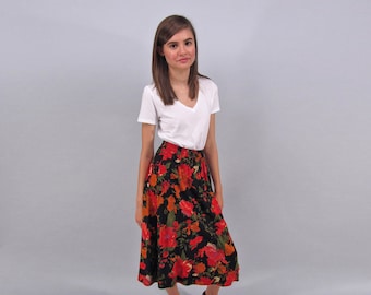 Vintage 80s Floral Skirt, High-Waist Skirt, Garden Skirt, Boho Skirt Δ size: xs / sm