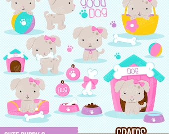 CUTE PUPPY 2 - Digital Clipart Set, Puppy Clipart, Dog Clipart, Pets Clipart