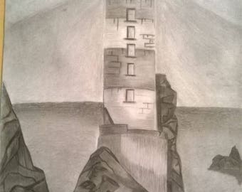 A signal, charcoal and graphite drawing.