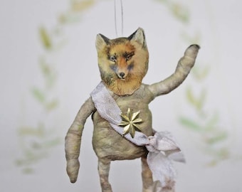 Nostalgische Wattefigur Fuchs mit Pilz von FilASophie im französischen Brocante Stil