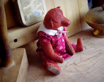 JEANETTE ,Antique Teddy Bear, Vintage Teddy Bear, English Bear, straw filled teddy bear, antique childerns toy,