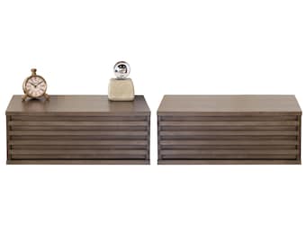 Two Modern Hanging Floating Wall Mount Nightstand Drawers - Lotus - Driftwood Gray