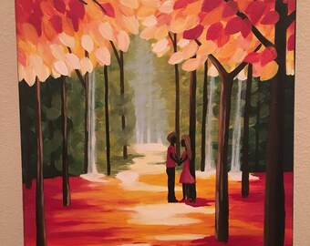Abstract Acrylic Canvas Painting - A couple in love in a meadow