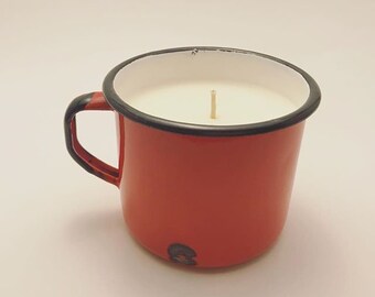 Vintage Red Enamelware Cup Candle