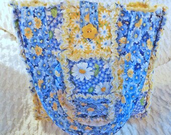 Blue and Yellow Daisy Rag Quilt Tote - Daisy Tote - Spring and Summer Tote - Handmade - Gift for her