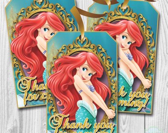 The Little Mermaid Thank you Tags, The Little Mermaid Favor Tags, Ariel The Little Mermaid Goody Bag Tags, PRINTABLE, You Print