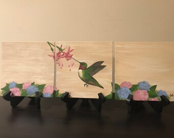 3-Piece Hummingbird Painting
