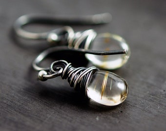 Crystal Earrings, Quartz Earrings, Rutilated Quartz Earrings, Sterling Silver Earrings, Gemstone Dangle