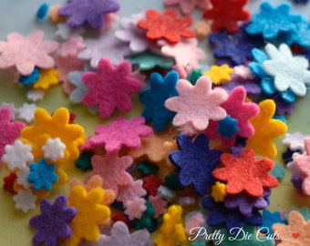Mixed Mini Felt Flower Packs, Tiny Mixed Coloured Flowers, Die Cut Craft Embellishments