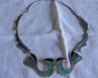 Vintage lovebirds mexican silver bib necklace