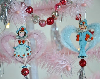 Valentine Ornaments / Vintage Style Chenille Ornaments / Set Of 4 Ornaments
