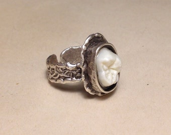 Tooth Fairy Series: Real Human Molar Oval Setting Adjustable Silver Ring