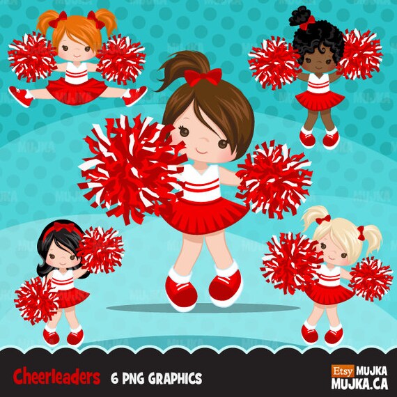 Cheerleader Clipart. Sports Graphics cheerleader pom pom. Red