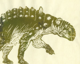 Euoplocephalus linocut - Hard-headed Vegetarian Dinosaur Lino Block Print Ankylosaur Euoplocephalus Art Print