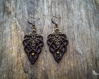 Macrame bohemian chic elven earrings boho jewelry by Creations Mariposa micro macrame