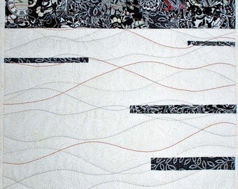 White and Black Fiber Art Quilt