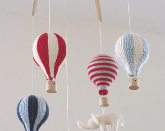 baby mobile - hot air balloon mobile - red/blue mobile - nursery mobile