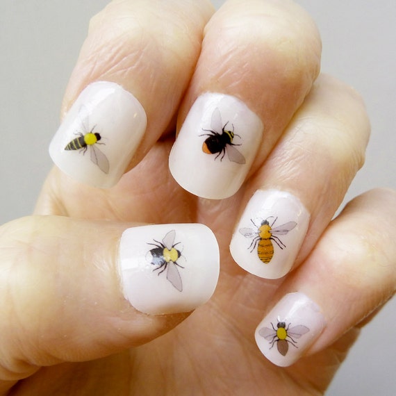 Bee Nail Transfers Handmade Illustrated Nail Art Decals Like this item? - Bee Nail Transfers Handmade Illustrated Nail Art Decals