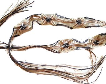 Boho macrame belt handfasting belt braided cords belt hippie fringe belt Vintage belt Brown beige belt Hip belt Plus size boho accessories